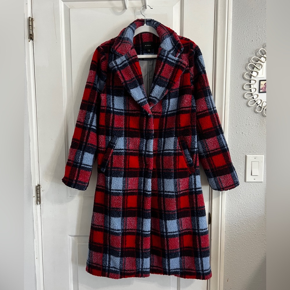 Plaid Faux Shearling Long Coat - En Saison